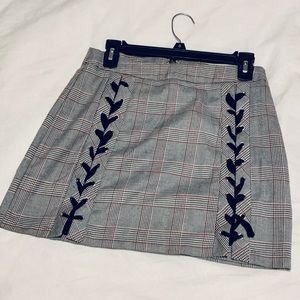 Grey & Red Plaid Fitted Mini Skirt